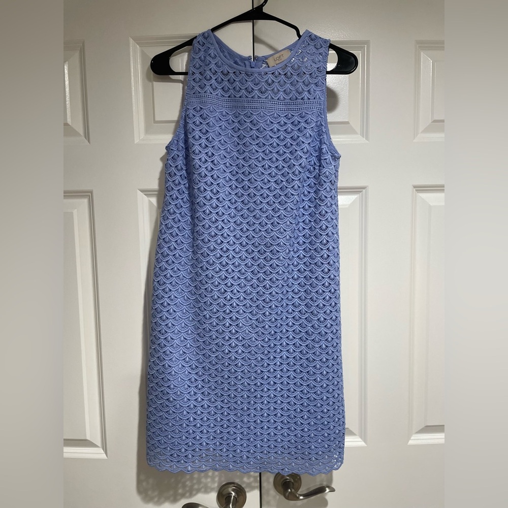 Light Blue Lace Dress with High Neckline